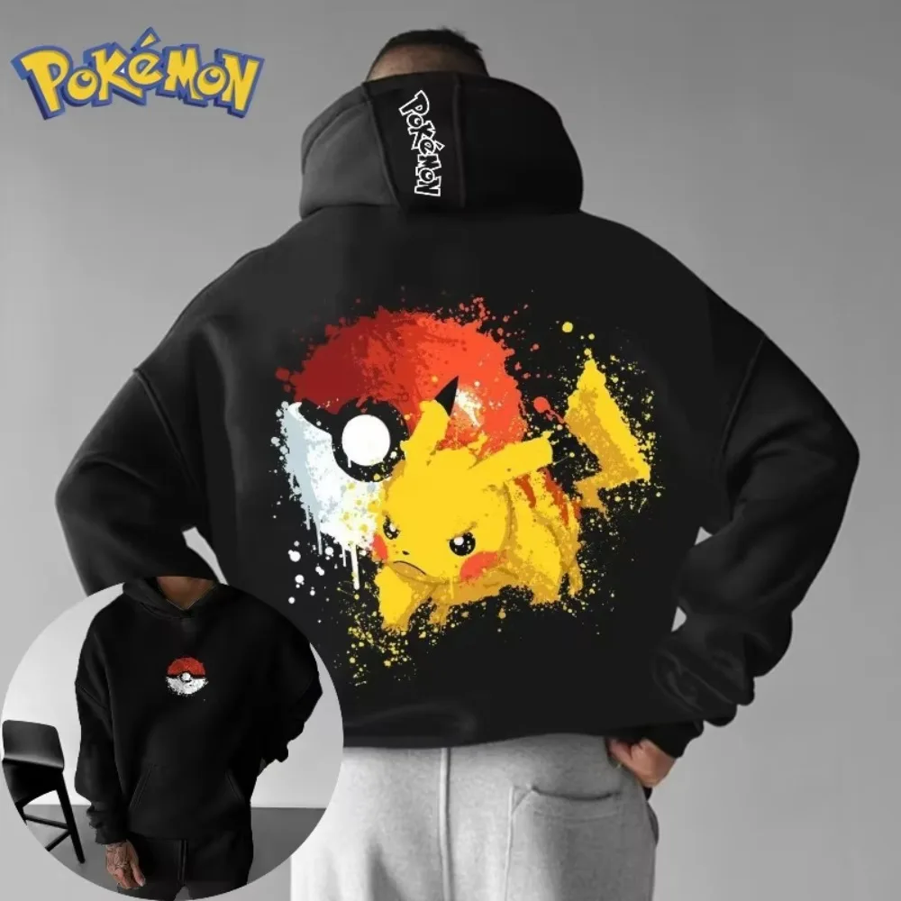 

Men's New Pokémon Handheld Game Pikachu Double-layer Printed Hoodie Men and Women Autumn/winter Harajuku Large-size Sweater