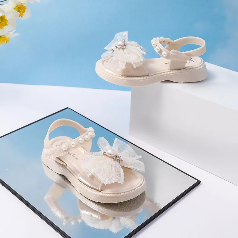 3-10Y Baby Girls Sandals Summer Children's New Bow Fashion Princess Cute Versatile Shoes for Students Flat Sandal Casual Shoe