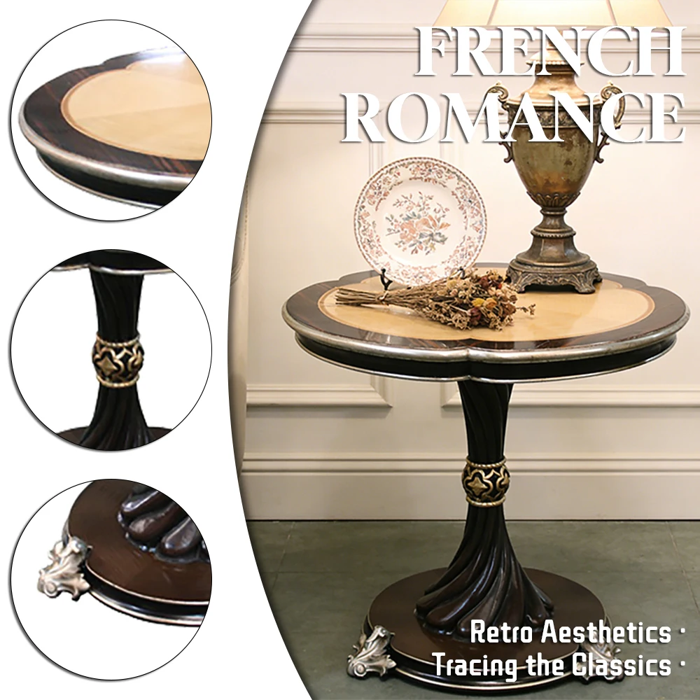 ！@Classic French Villa Interior Styles Carved Birch Wood Sofa Side Table Round Shape Customization Furniture Bedroom End Table