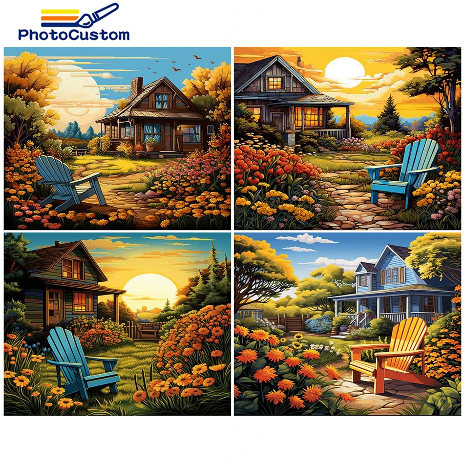 

PhotoCustom Painting By Numbers House DIY Kits For Adults Acrylic Paint On Canvas With Framed Coloring By Number For Home Decor