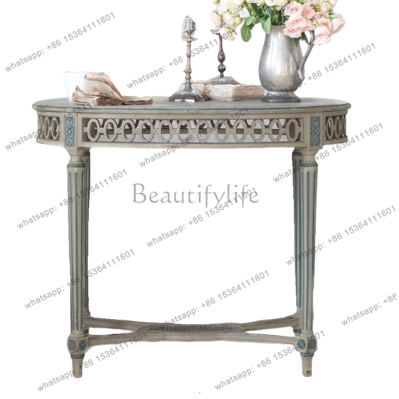 European antique casual table French retro old solid wood dining table hand-carved