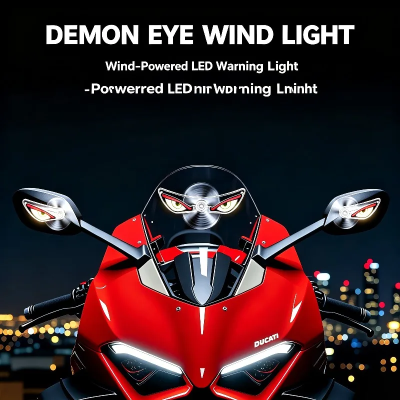 Self Adhesive Demon Eye Wind Light Universal Car Motorcycle Rearview Mirror Night Safety Decor Lamp
