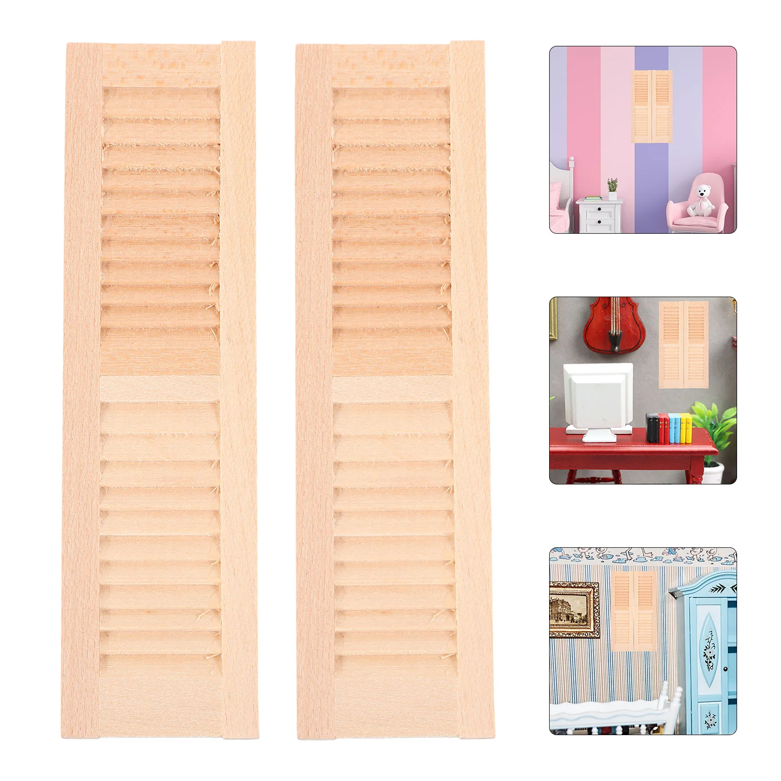 2 Pcs Blinds Accessories Decorative Mini Shutters Furniture Decors Miniature Wooden Models DIY Tiny
