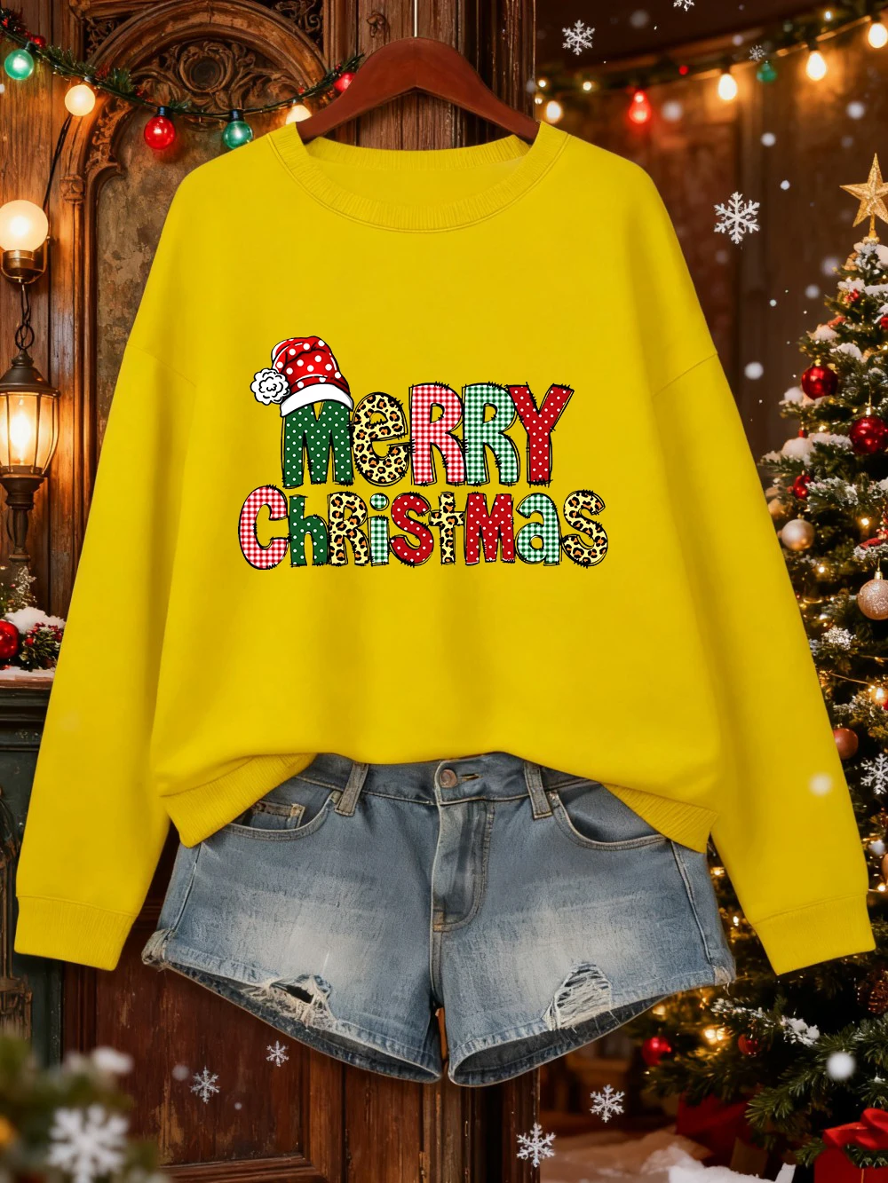 2025, Frohe Weihnachten, bunte Buchstaben-Drucke, Sweatshirts für Damen, lockere, lässige Kapuzenpullover, Fleece, warm, Rundhalsausschnitt, weicher Winterpullover