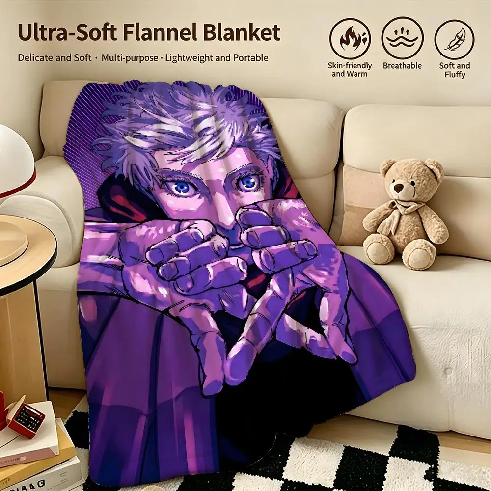anime J-Jujutsu Kaisen-n Throw Warm Soft Flannel Blanket, Multi-use for Sofa Bed Camping Travel Nap
