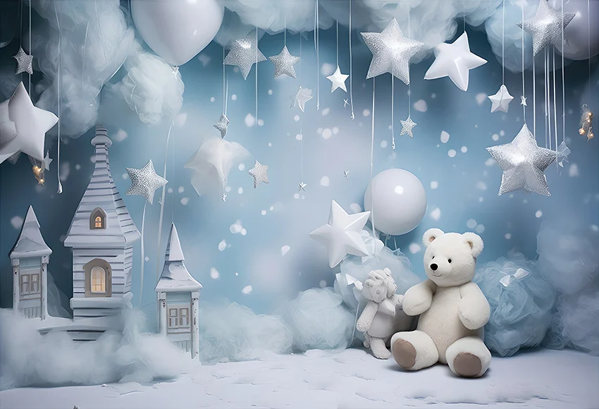 Mehofond Photography Backdrop Dreamy Newborn Princess Birthday Party Silver Star Toy Bear Clouds Decor Photo Background Studio