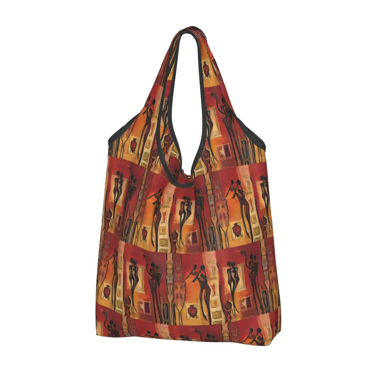 Reusable African Ethnic Style Pattern Shopping Bag Women Tote Bag Portable Grocery Shopper Bags