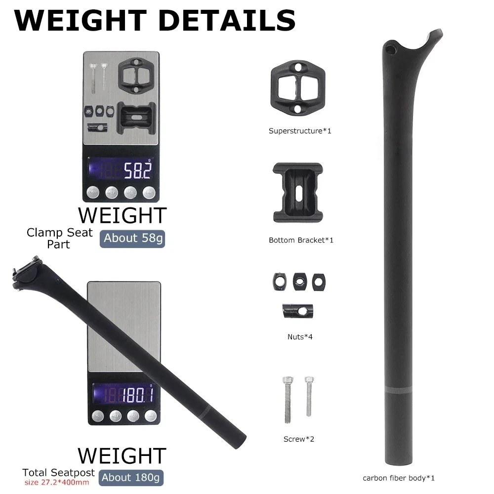 

Ultralight Carbon Fiber Bicycle Seatpost 27.2 30.8 31.6mm, 350mm 400mm Length MTB Road Bike Seat Post, 3K Matte Finish Cycl