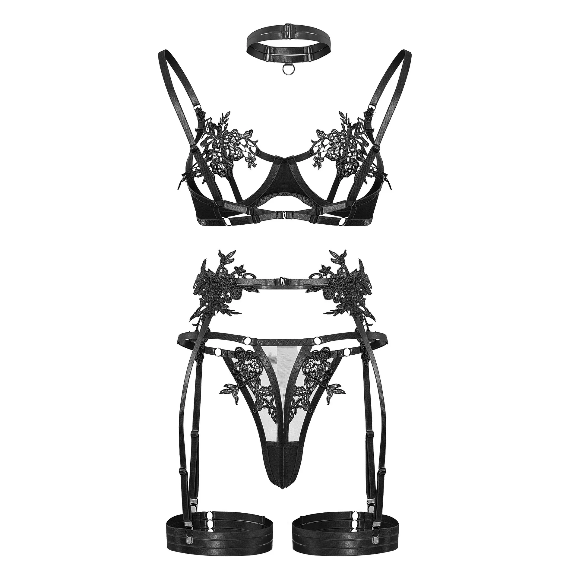 Transparent Lace Bra Set Women Sheer Temptation Exotic Sexy Lingerie Set Ladies Flroal Black Bra Underwear Set