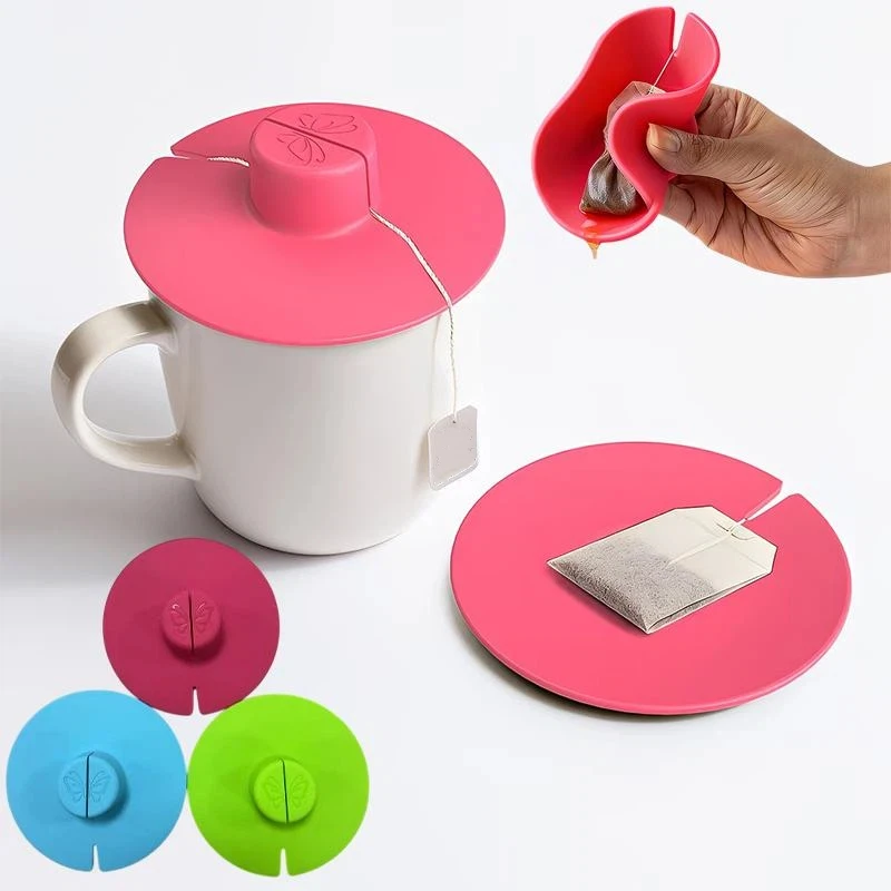 Silicone Tea Bag Partner With Handle Tea Bag Holder & Squeezer Reusable Mugs Lids Easy To Use Dishwasher Safe.