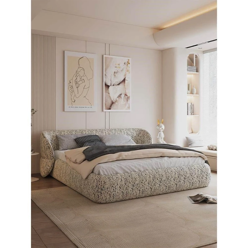 

Light luxury encircling bed Fabric retro master bedroom large bed cream wind bed medium antique double bed household simple