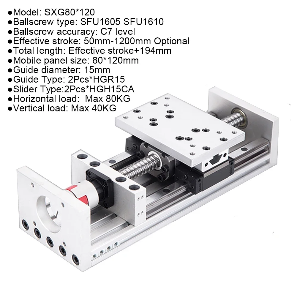 Double Linear Rail Slide Table XYZ Axis BallScrew1605 1610 For Nema 23 34 Stepper Motor 60 80mm Flange Servo Motor Max load 80KG