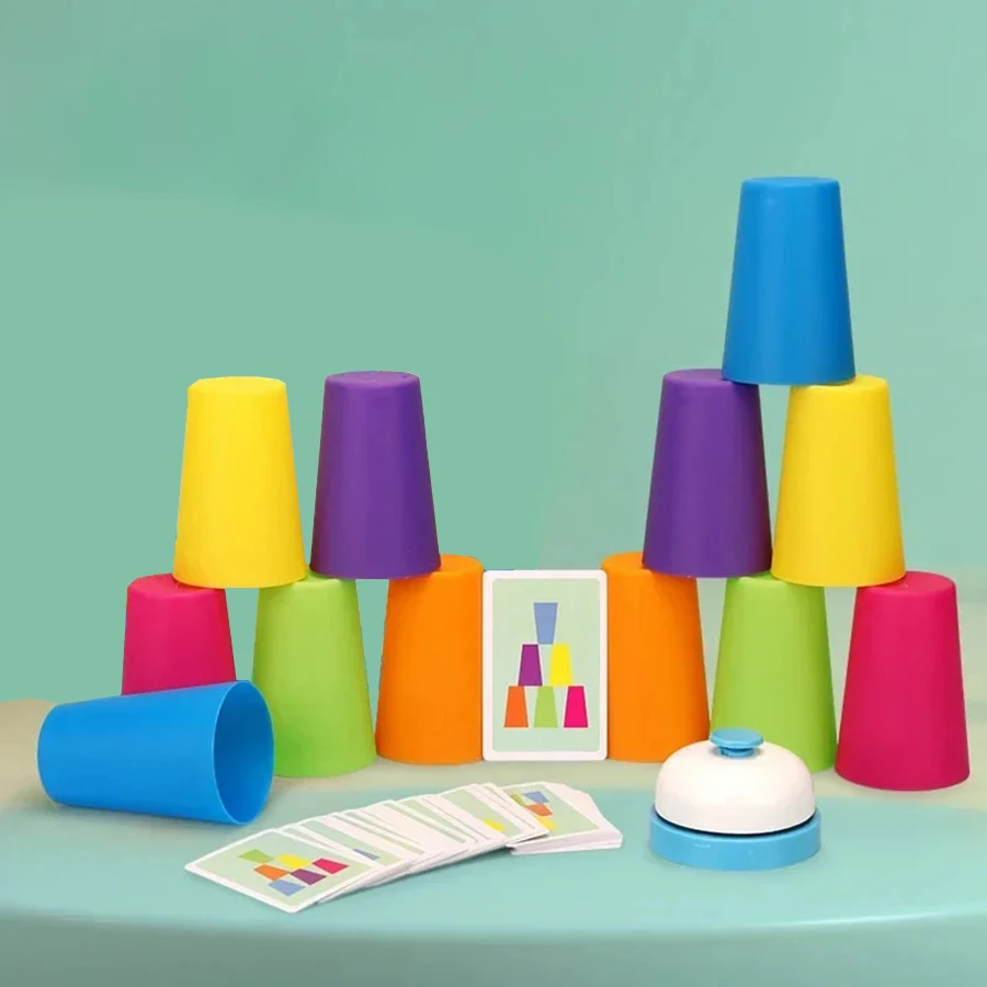 Montessori Toys Stack Cup Game With Card Educational Intellectual Enlightenment Color Cognition Logic Training Kids Children