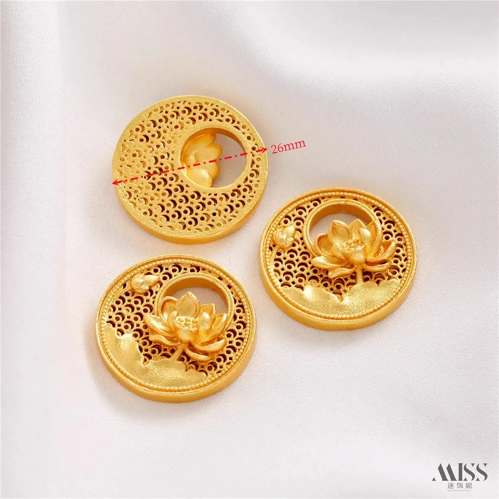 

Sand Gold Filament Putuo Mountain Lucky Lotus Pendant Vertical Hole Lotus Flower Bead Diy Braided Rope Necklace Accessories