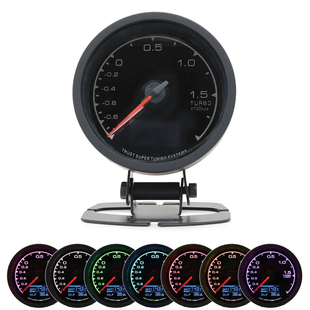 62mm 2.5 Inch 7 Color Turbo Boost Gauge Car Multi LCD Digital Display  Racing Meter GReddi Turbine Water Temp Oil temp Gauge