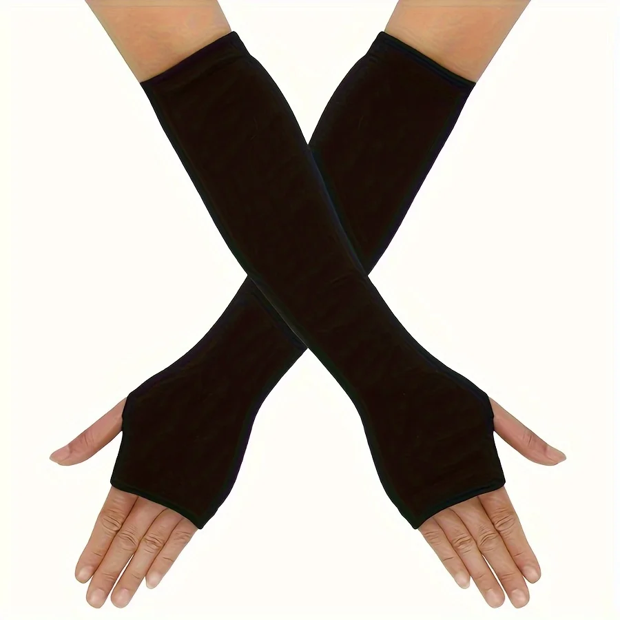 

Cold-Proof Warm Gloves, Solid Color Fingerless Decorative Arm Sleeves with Thumb Hole, Elastic Heat-Resistant Sleeves