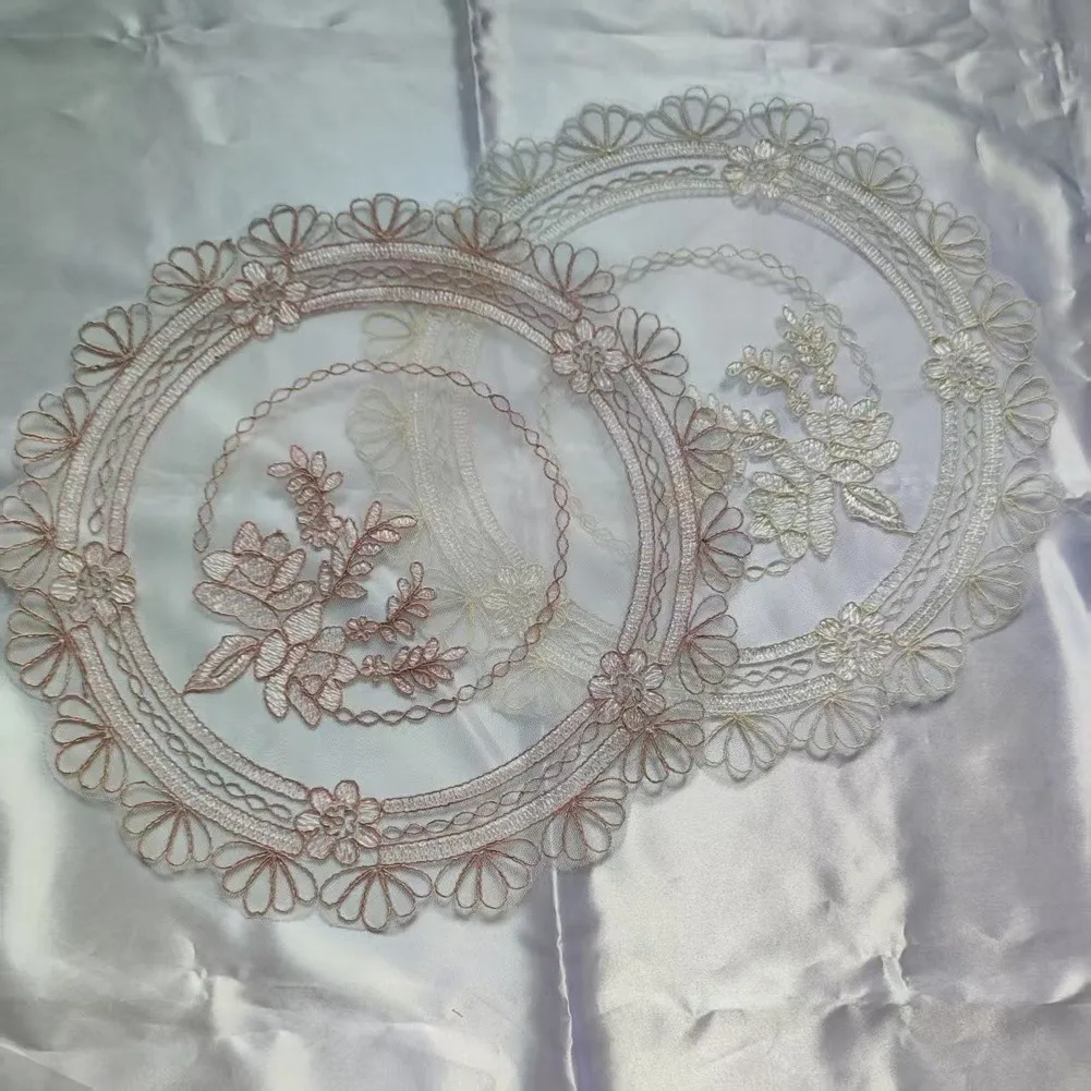 4 Pack Round Lace Embroidered Placemats with and Eucalyptus Design for Dining Table Coffee Shop for hotel Decor