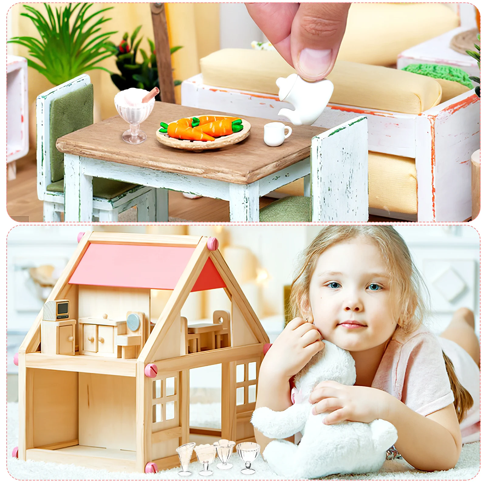 12Pcs DIY Mini Dollhouse Cups Clear Miniature Glasses Tiny Dessert Cups Pretend Kitchen Props Dollhouse Accessories