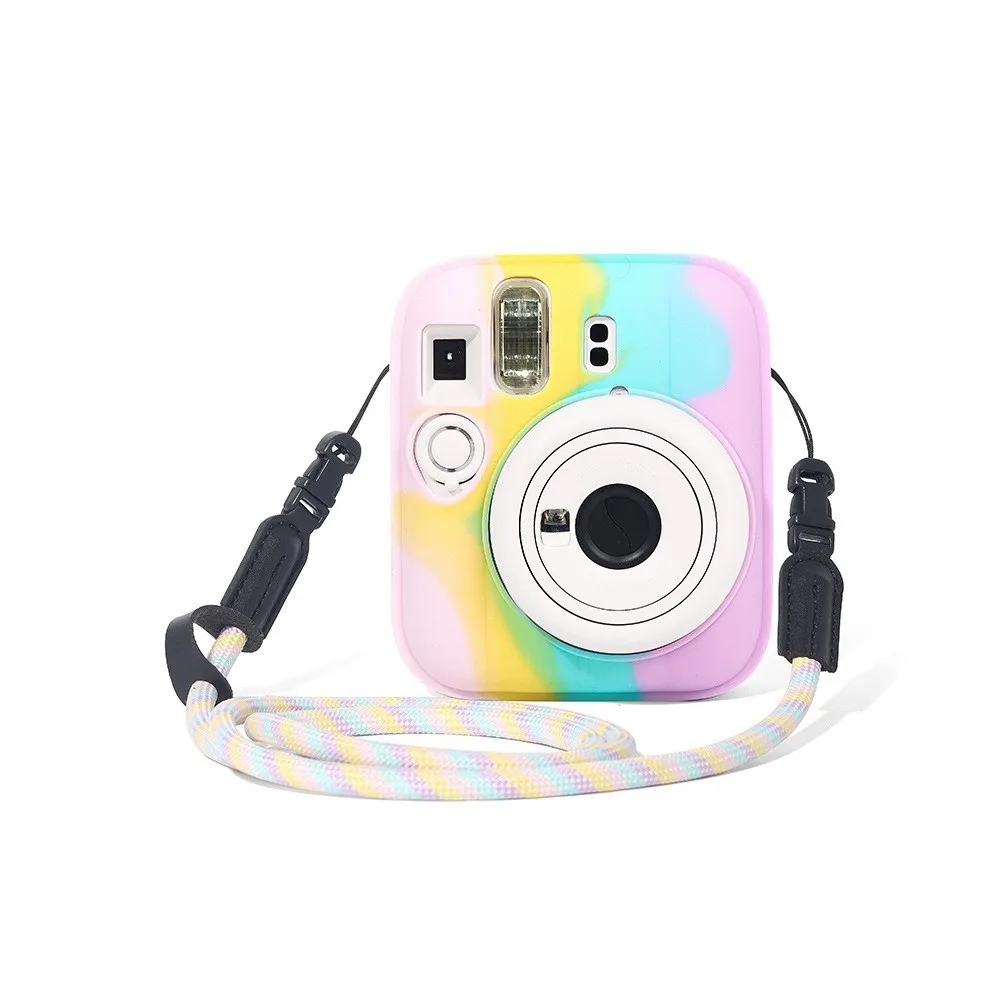 Silicone Instant Camera Case Soft with Strap Protective Cover Solid Color Wear Resistant for Fujifilm Instax mini 13