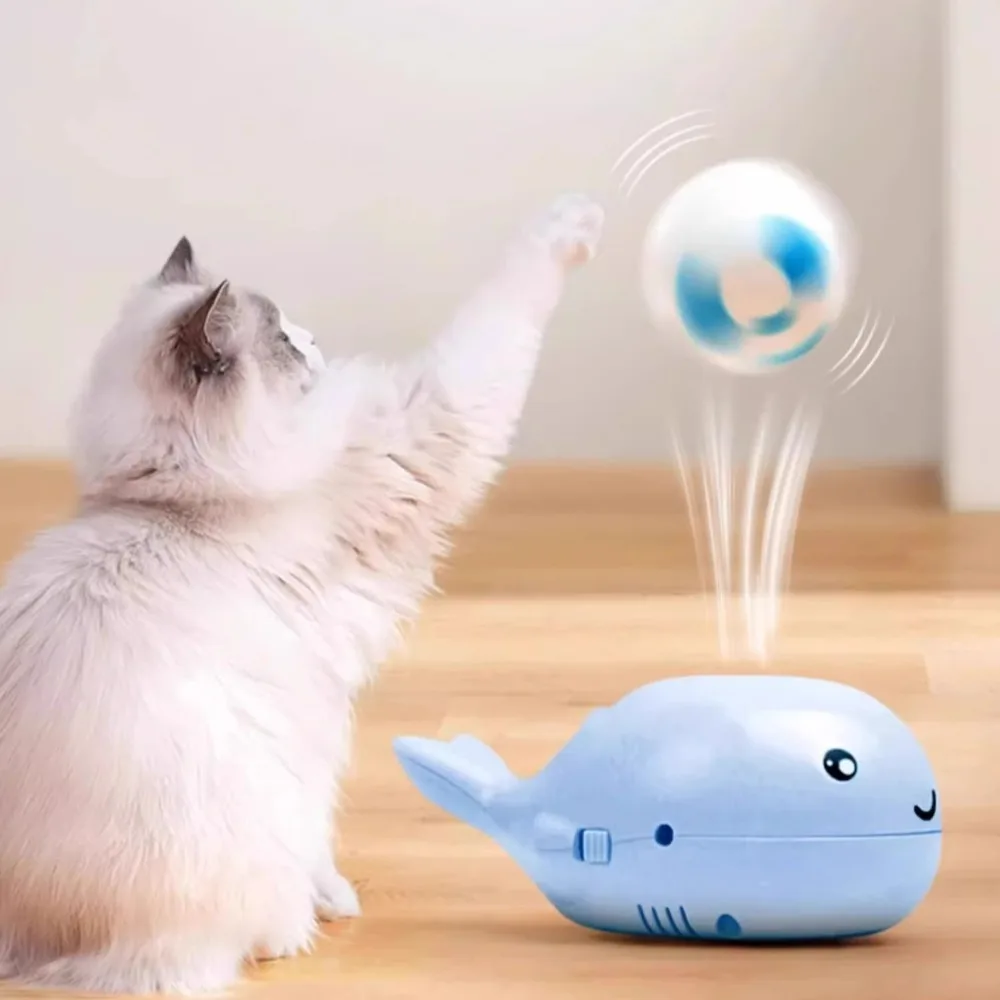 Interactive Cat Toys Electric Jet Floating Ball Cat Toy Whale Shaped Cat Toy Portable USB Dual Function Fan Pet Toy for Teaser