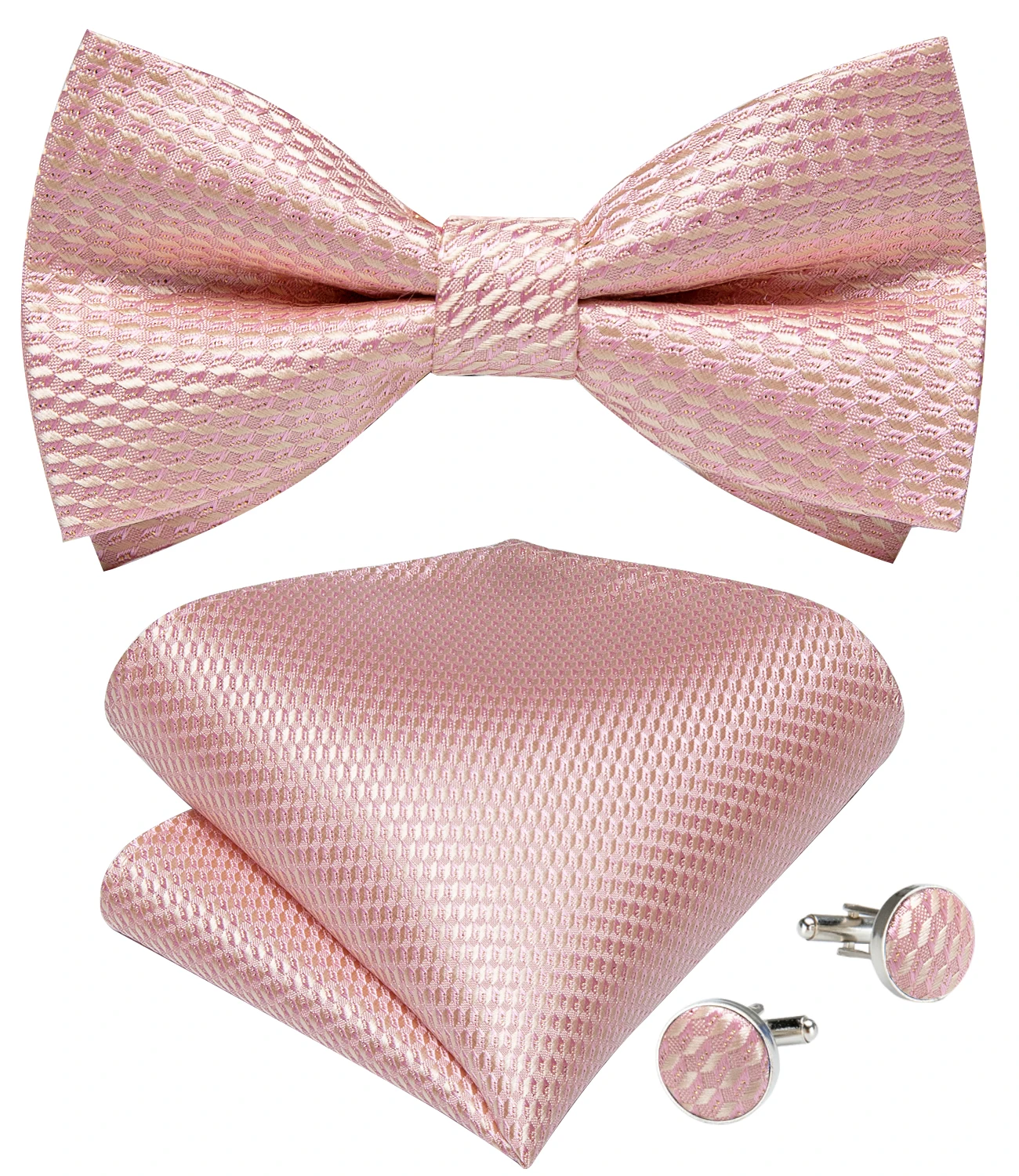 Klassisches schwarzes Herren-Fliege-Set mit Einstecktuch und Manschettenknöpfen – Paisley Gold Vorgebundene Fliege – Detail 15