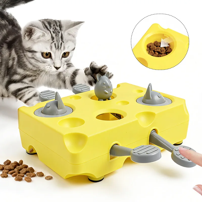 Cheese Whack A Mole Teaser Box Cat Snack Reward Machine Rotating Toy Interactive Self Entertainment Ball