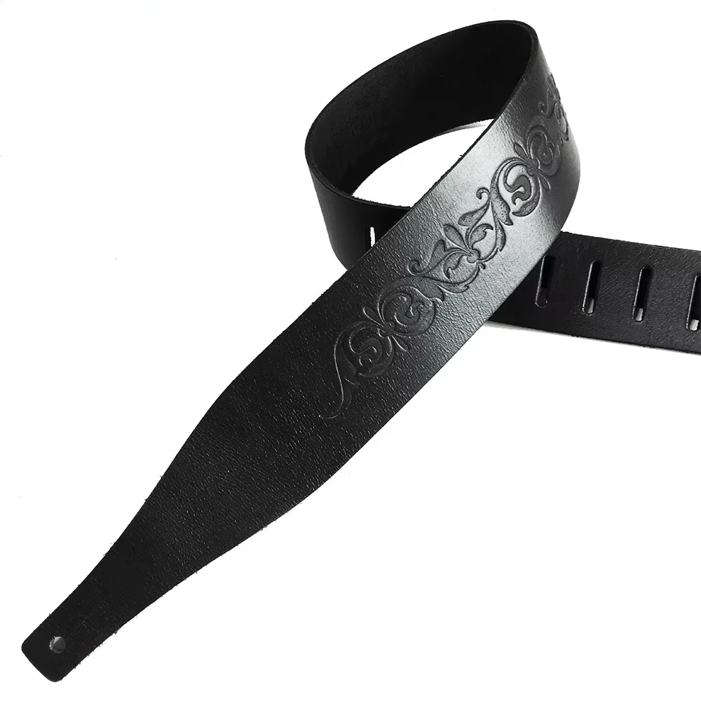 2025 High-End Single-Layer Genuine Cowhide Handmade Embossed Guitar Strap Music Accessory for Stringed Instruments