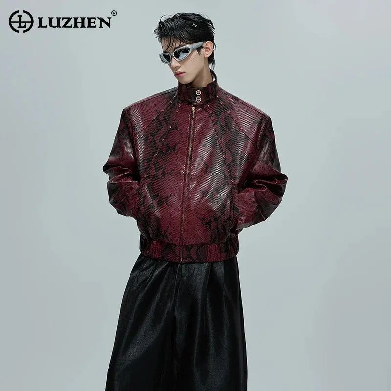 

LUZHEN нишевый дизайн с бриллиантами в стиле пэчворк, кожаная куртка со змеиным узором, мужская мода, осень 2021, новое мужское пальто высокого качества JY4420