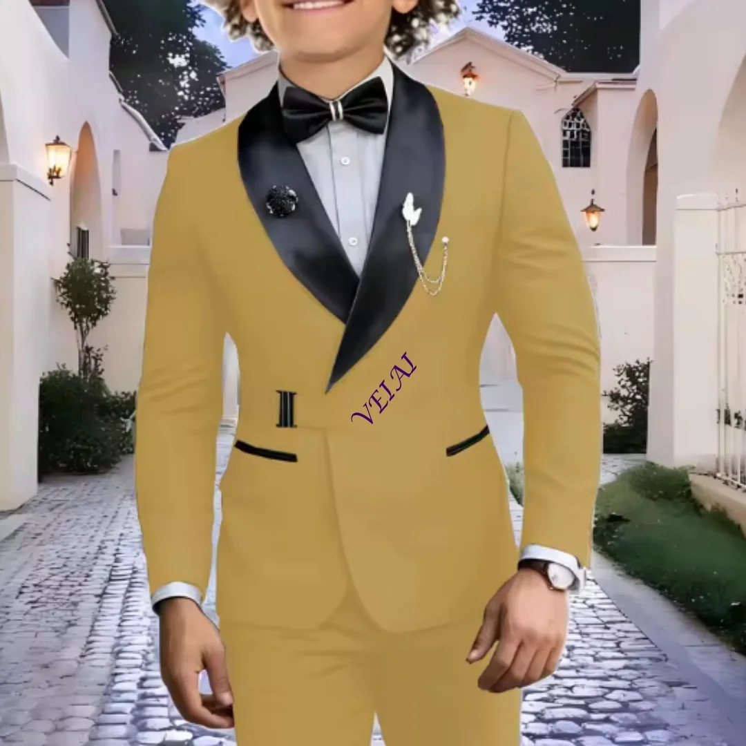 Navy Blue Boy Suits Wedding Kids Tuxedos 2 Pieces Formal Blazer Shawl Lapel Double Breasted Prom Suits (Jacket+Pants) - view 6