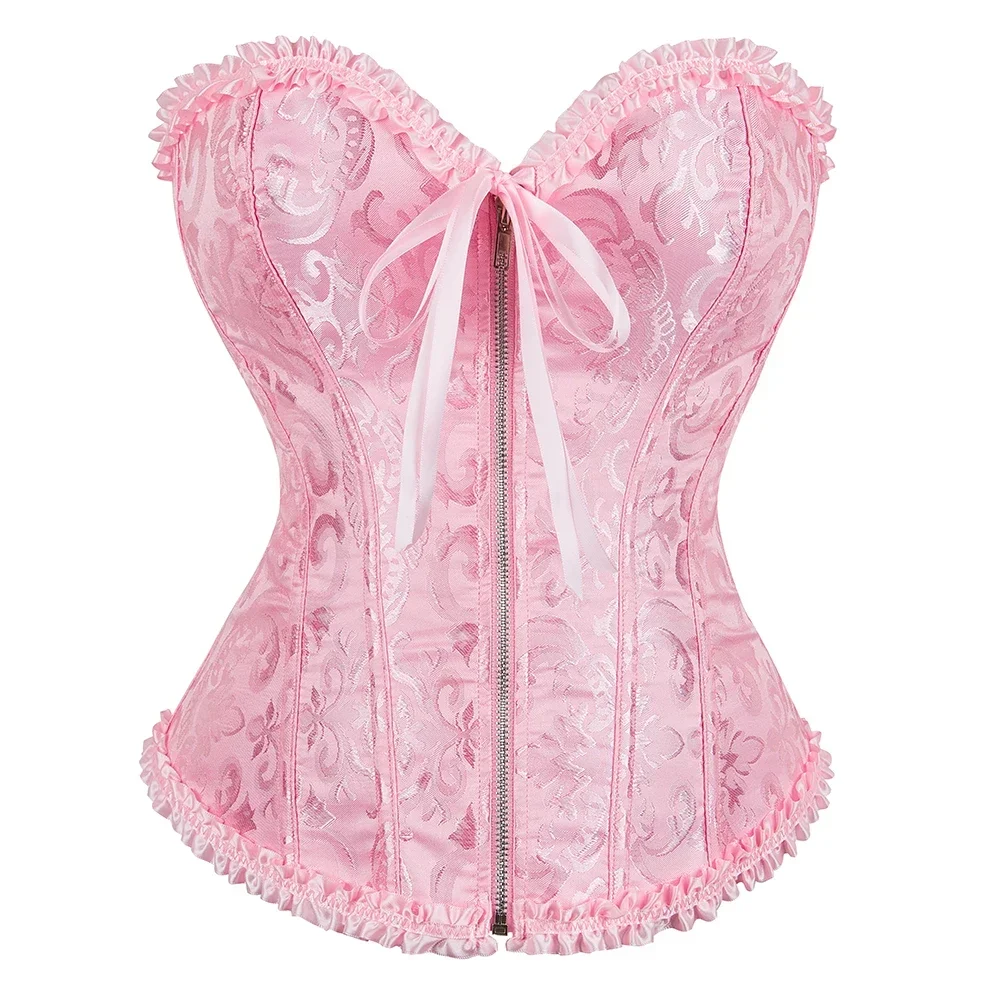 Corsets Bustiers Sexy Women Top Blouse with Zipper Corset Overbust Plus Size Floral Vintage Gothic Corsetto