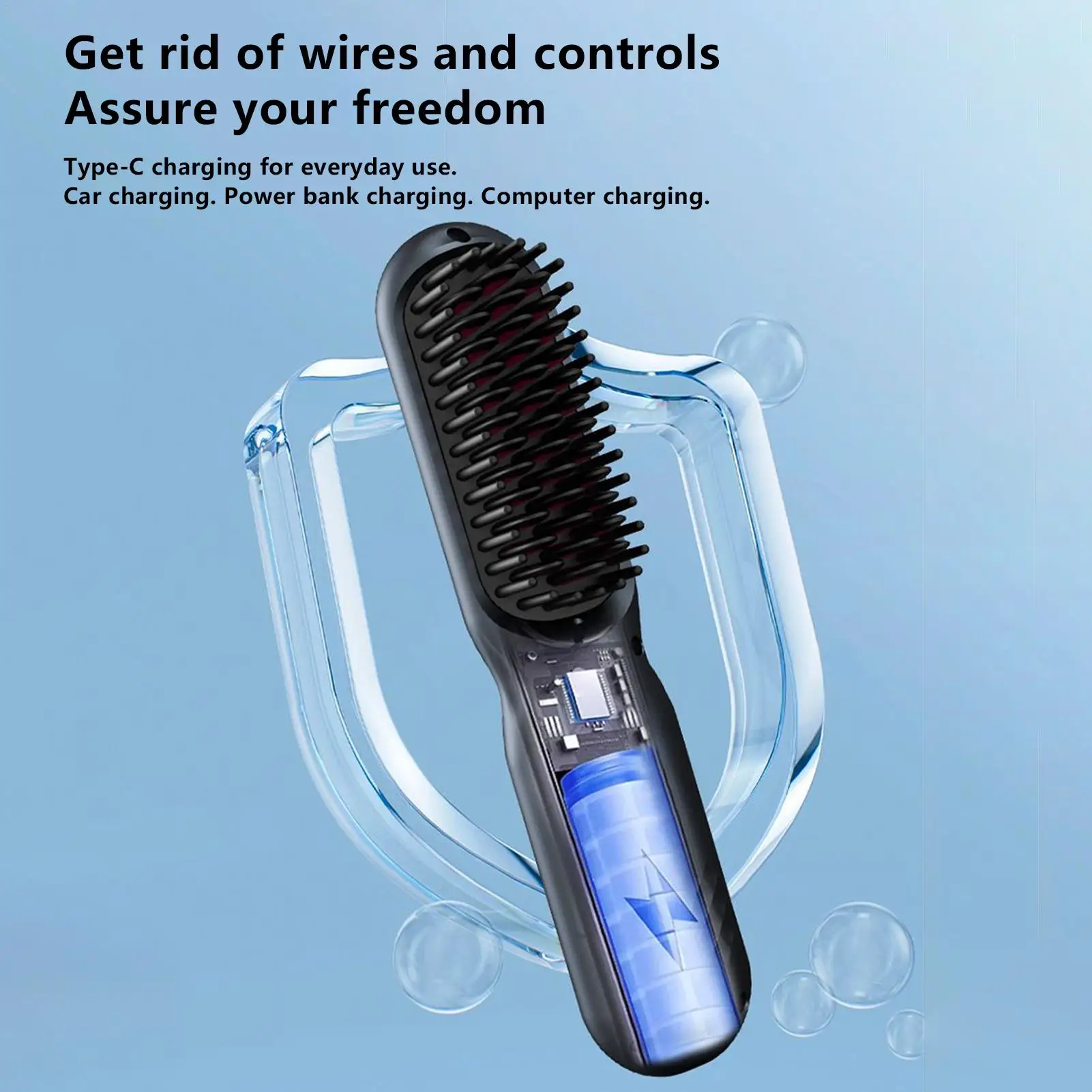 فرشاة فرد الشعر بقدرة 3600 مللي أمبير في الساعة، مشط استقامة لاسلكي للأيونات السالبة من الجيل الخامس، مشط منزلي غير تالف