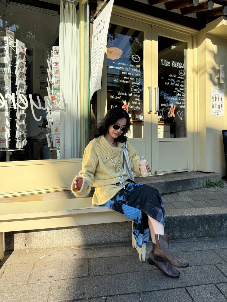 

Sweaters Jumpers Pullovers Women Knit Top Crochet Tweed Pseudo Two-Pieces Mid-Length BF Y2K Business Meeting Professional OL Fit