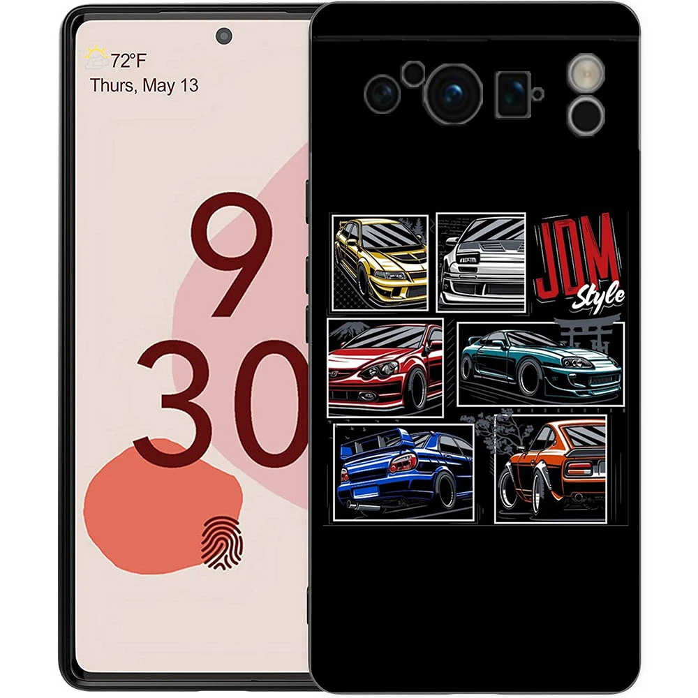 Phone Case For Google Pixel 8 7 6 Pro 8A 7A 6A TPU Shell Soft Silicone Shockproof Black Cover JDM Type R Civic Sport Car