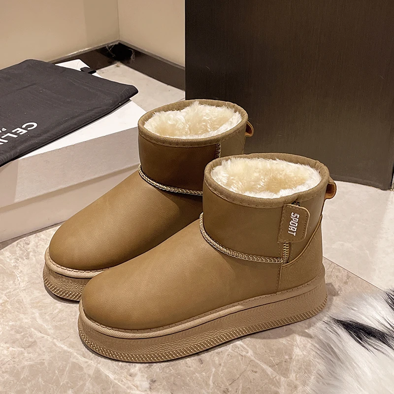 Invierno mujer corto de peluche botas de nieve calientes zapatos casuales nueva замша piel chelsea botines