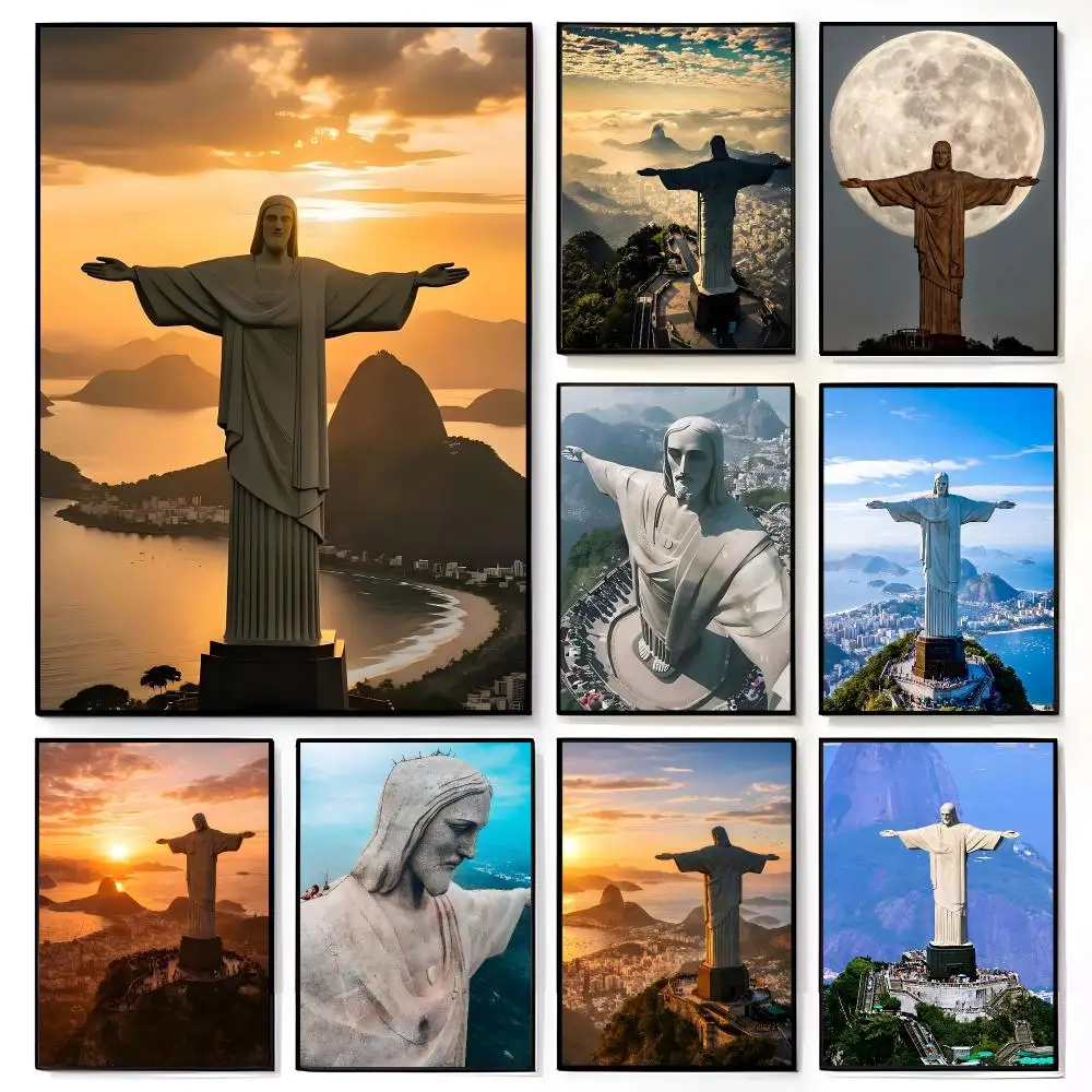 Iconic Landmark Brazil Christ Redeemer Poster American Film Mural Home Childrens Room Wall Decor Print