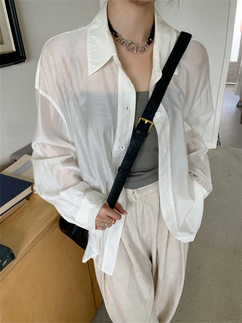 

Alien Kitty Solid Minimalist Shirts Autumn Sunscreen Loose Chic Gentle Streetwear Casual All Match Full Sleeve Work Wear Tops