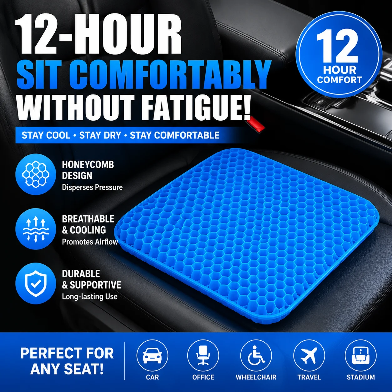 Summer Breathable Honeycomb Gel Cushion for Office And Driving High Elastic Waist Protection Silicone Ice Pad for Comfortable