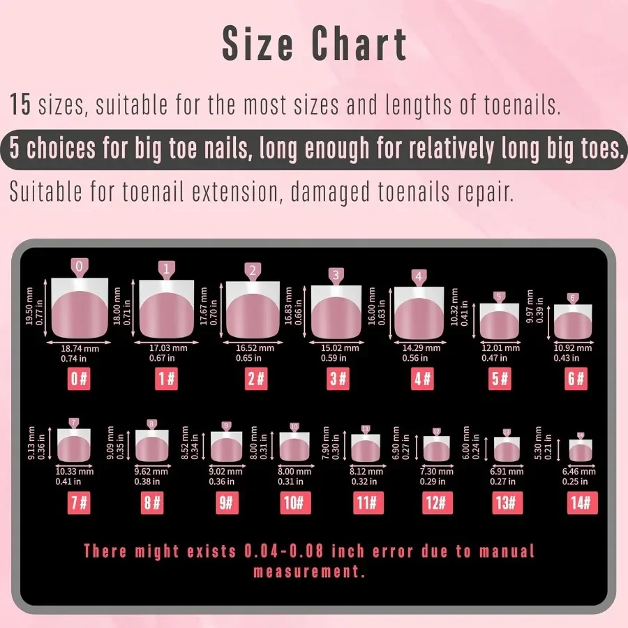 French Tip Toe Nail Tips Press on Sharp Square PreDesigned Soft Gel False Toenail Extension in BERRY PINK with Preapplied Tip P