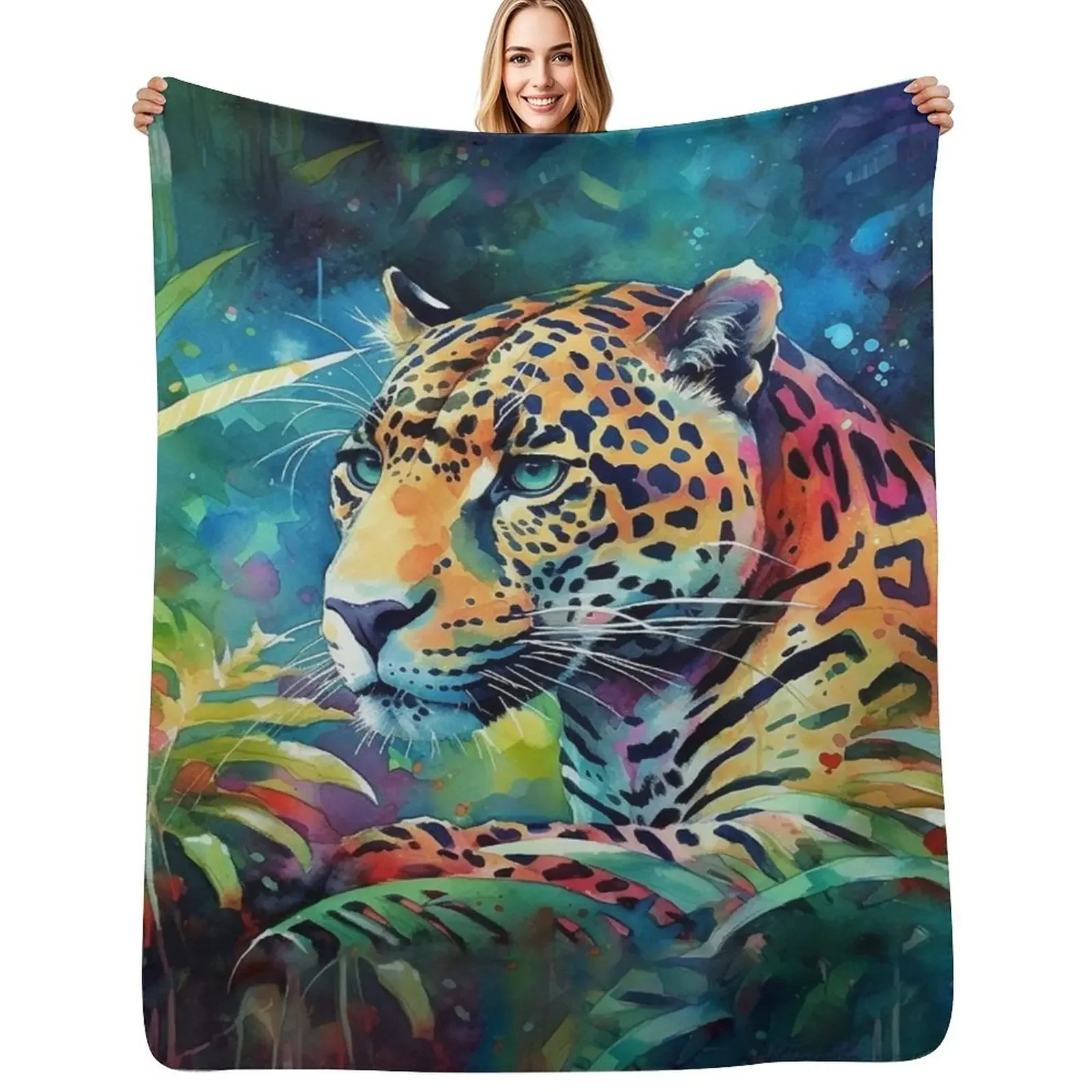 Jaguar Jungle Watercolor Throw Blanket Luxury Thicken Beautifuls Decorative Beds Beach Heavy Blankets