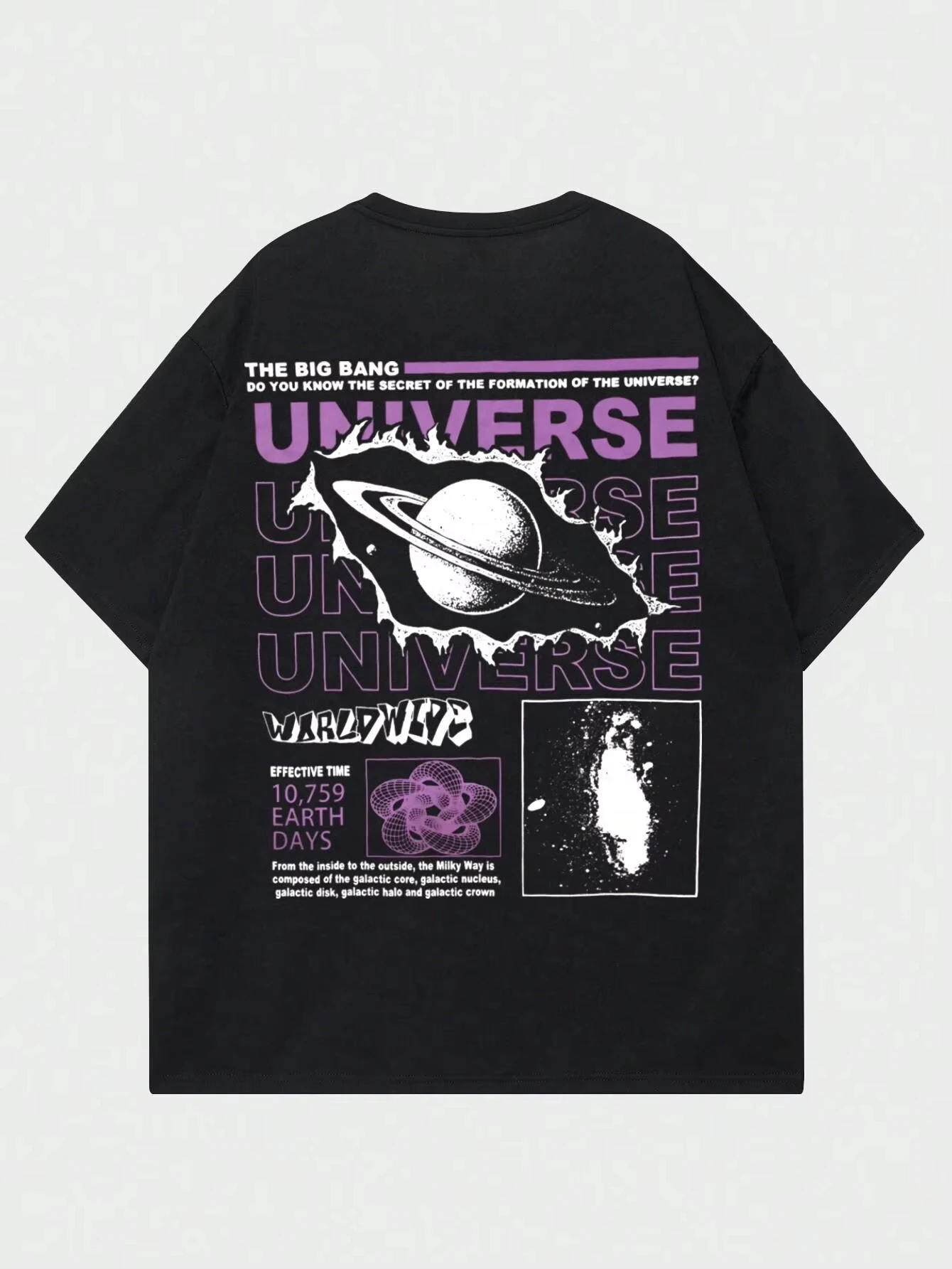 تي شيرت Universe Theme باللون الأسود والأزرق والأبيض مطبوع عليه نظرية الانفجار الكبير مع تصميم Galaxy Graphic Planet للجنسين ملابس شارع قطنية كاجوال