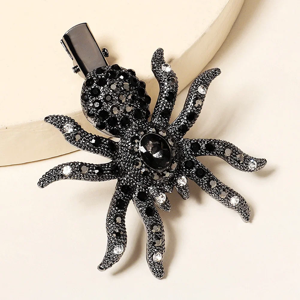 Halloween Party Gothic Black Spider Hairpin Korean New Rhinestone Luxury Banquet Hair Clips Headwear Hair Accessories for Women