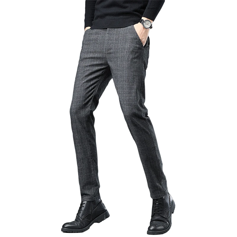 New Korea Business Men Pants Cotton Comfortable Elastic Plaid Casual Fashion Trousers Male Suit All Seasons Male Daily Pant