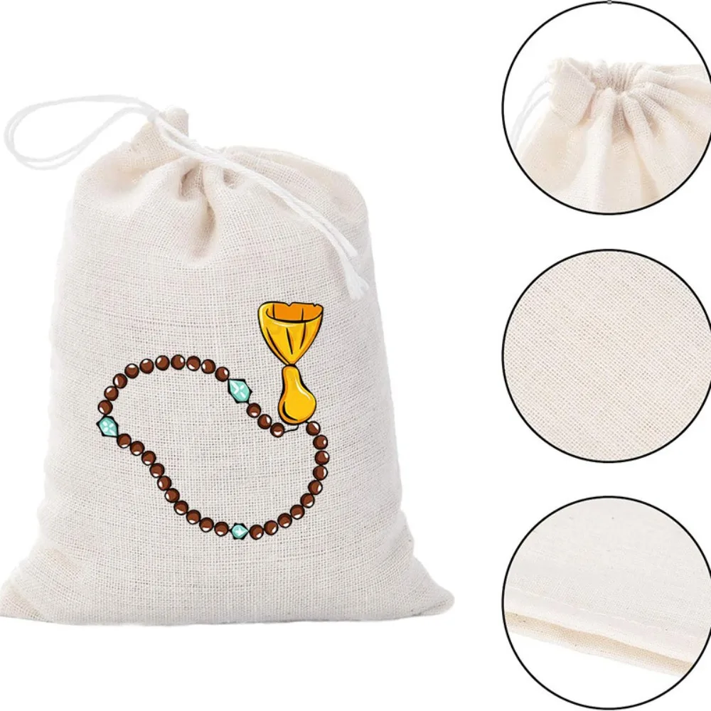 Moon Mosque Pattern Linen Drawstring Bags New Eid Mubarak Islam Eid Pouches Candy Moslem Gift Packaging