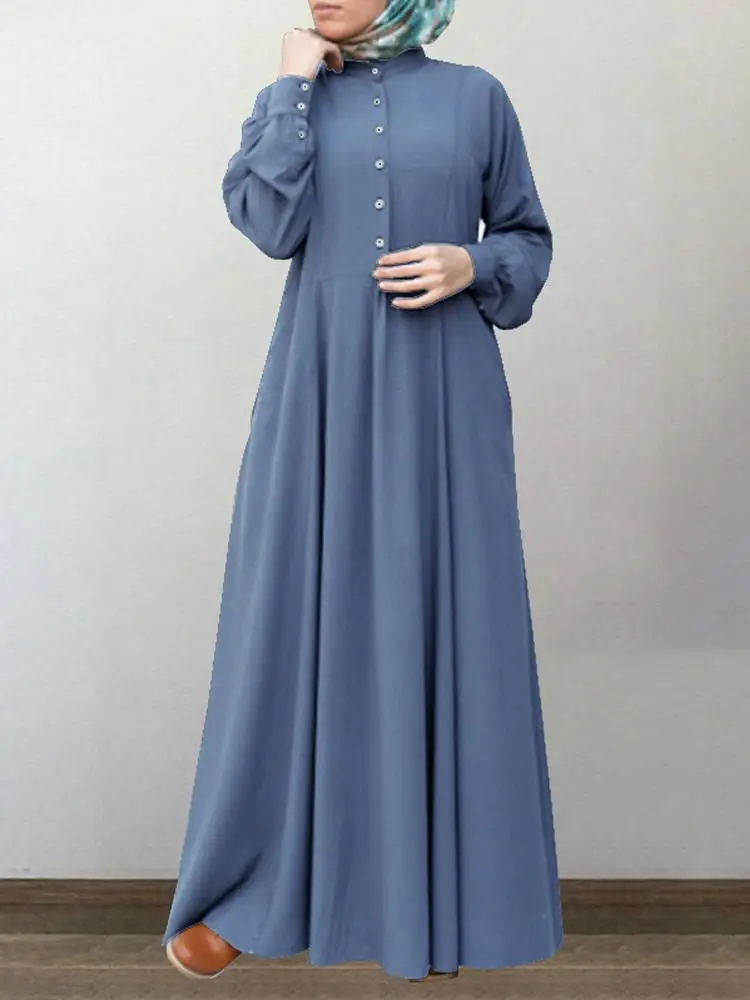 

ZANZEA Muslim Woman Autumn Dresses Retro Button Shirt Dress Casual Long Sleeve Maxi Vestidos Female Button Robe Oversized