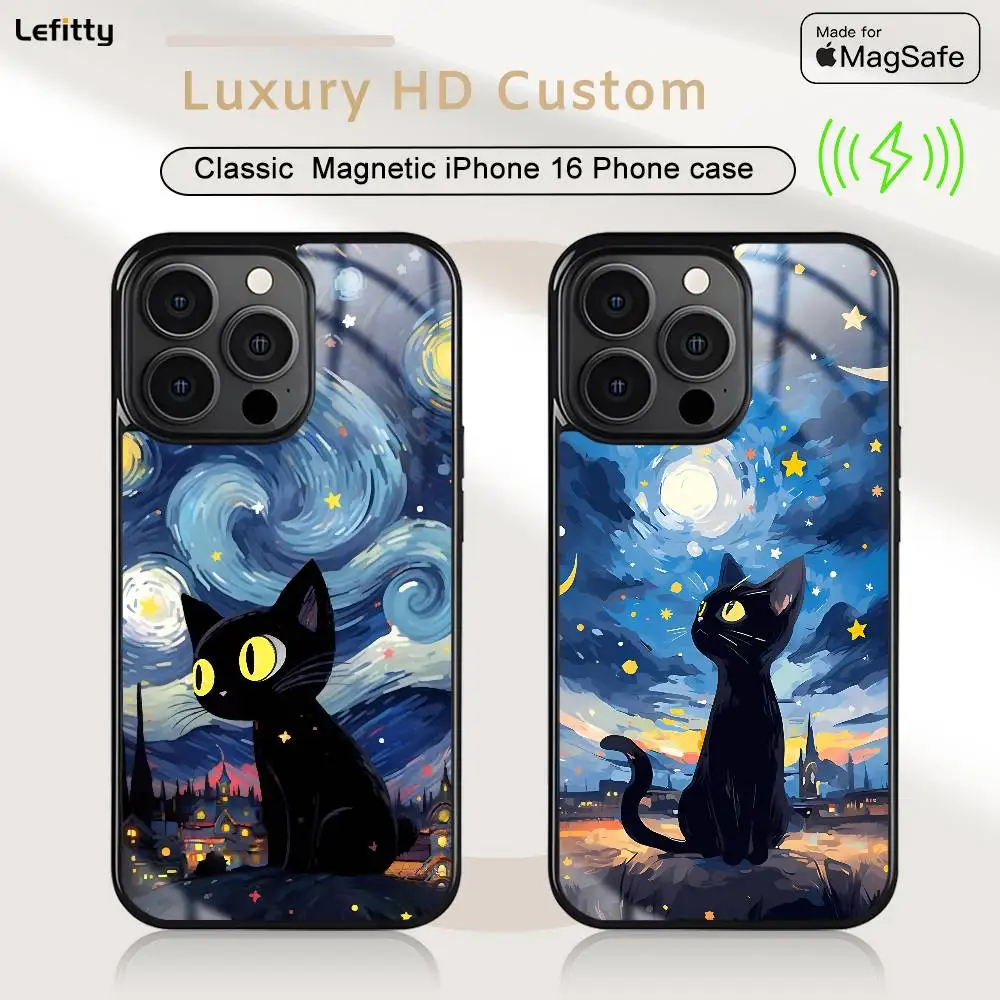 حافظة لهاتف آيفون 16 15 14 13 12 11 Pro Max Plus غطاء شحن لاسلكي صغير مغناطيسي Magsafe من Art Van G-Gogh