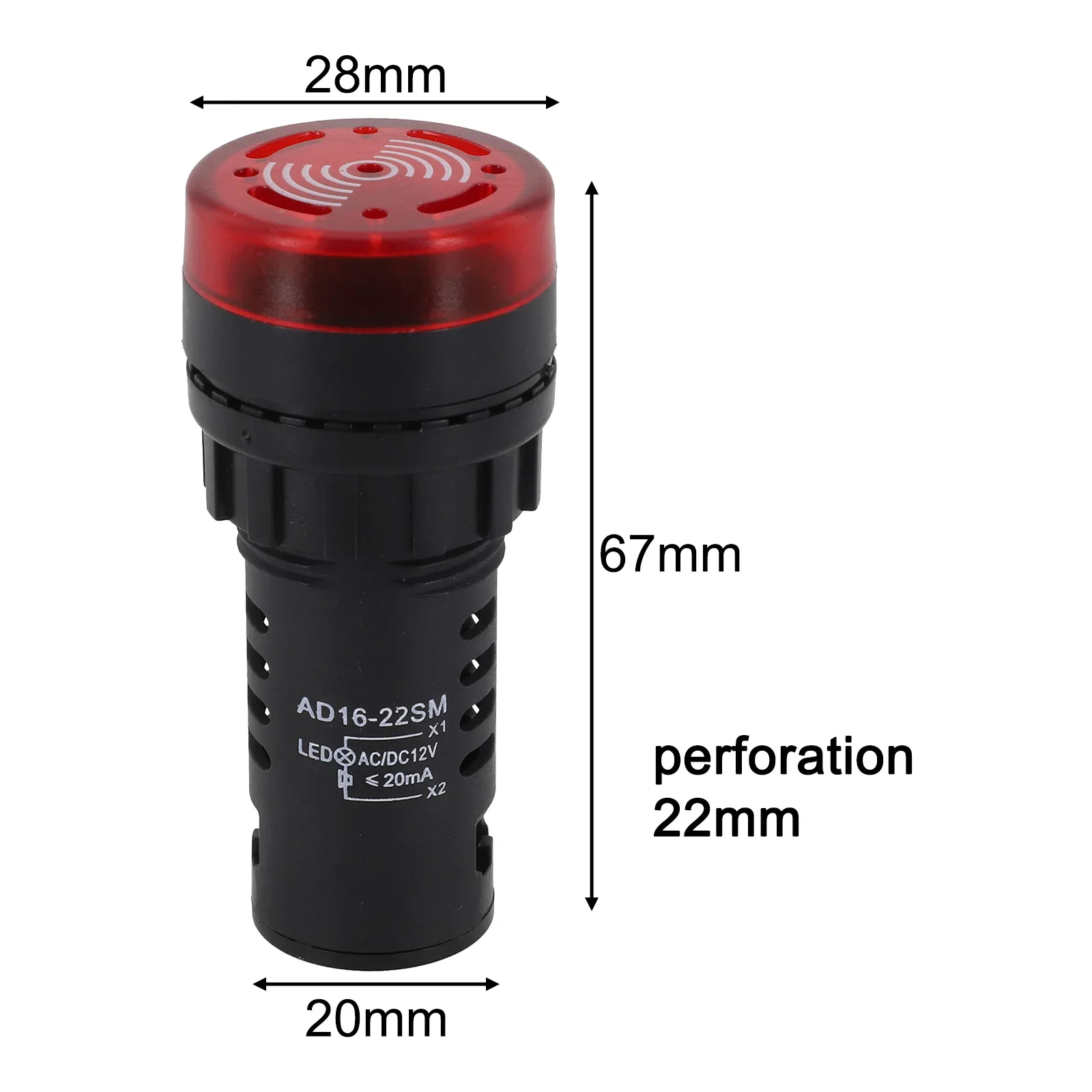 22mm Installation Hole Sound Light Alarm Red Alarm Light AC DC 12V 24V 220V Compact And Easy To Install High Brightness LED Chip