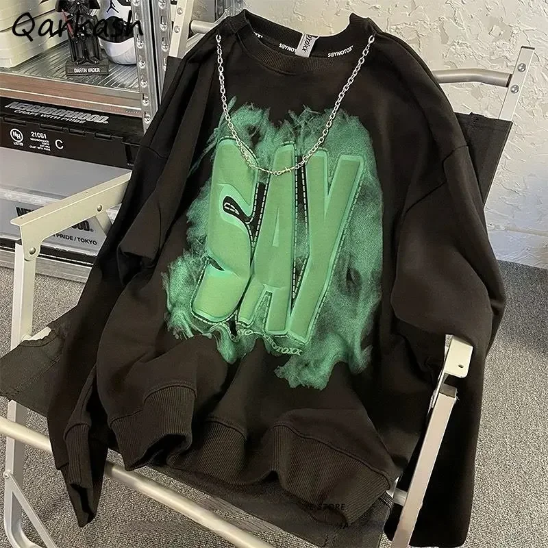 

Бархатные толстовки с буквами, женские уличные толстовки в стиле Харадзюку, плотная зимняя одежда, универсальные мешковатые студенческие унисекс, корейская мода в стиле ретро