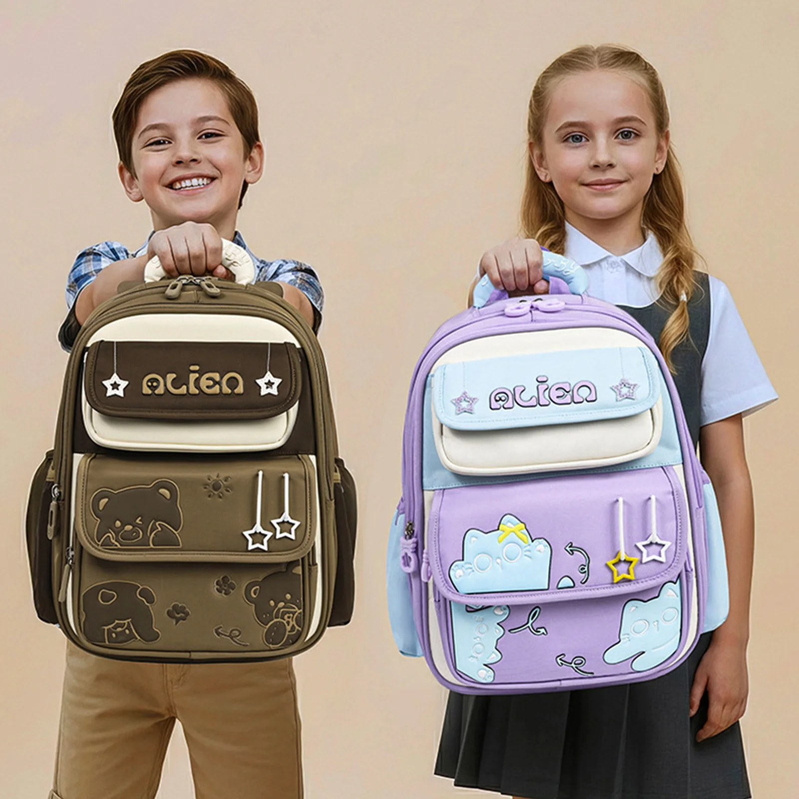 Tas Ransel untuk Anak Perempuan Kelas 3-6, Tas Sekolah Bergaya untuk Siswa SD dan SMP, Tas Ransel Trendi dengan Tali Bahu Berbantalan