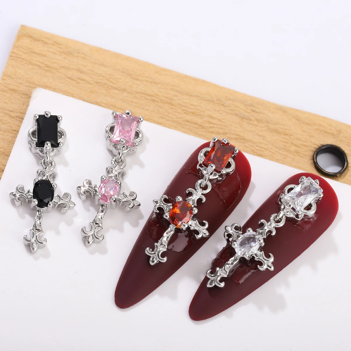 مثقاب أظافر من الزركون ، مثقاب أظافر أوروبي وأمريكي ، صليب رياح ، ترصيع نحاسي ، إكسسوارات فاخرة ، y2k ، 5