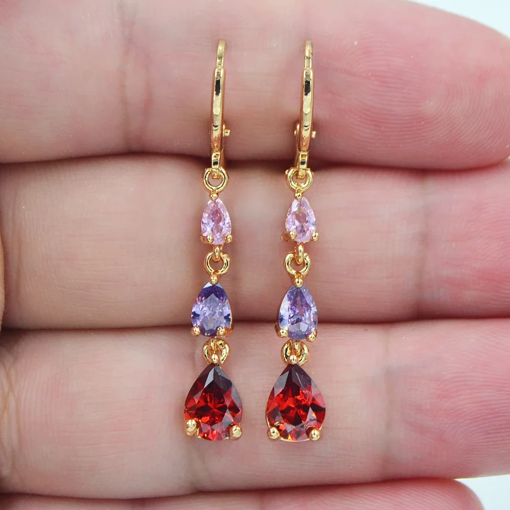 Fashion Gold Color Multicolor Zircon CZ Teardrop Dangle Earrings for Women